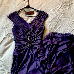 BNWT Tadashi Shoji royal purple ruched full length ball gown XS or US6